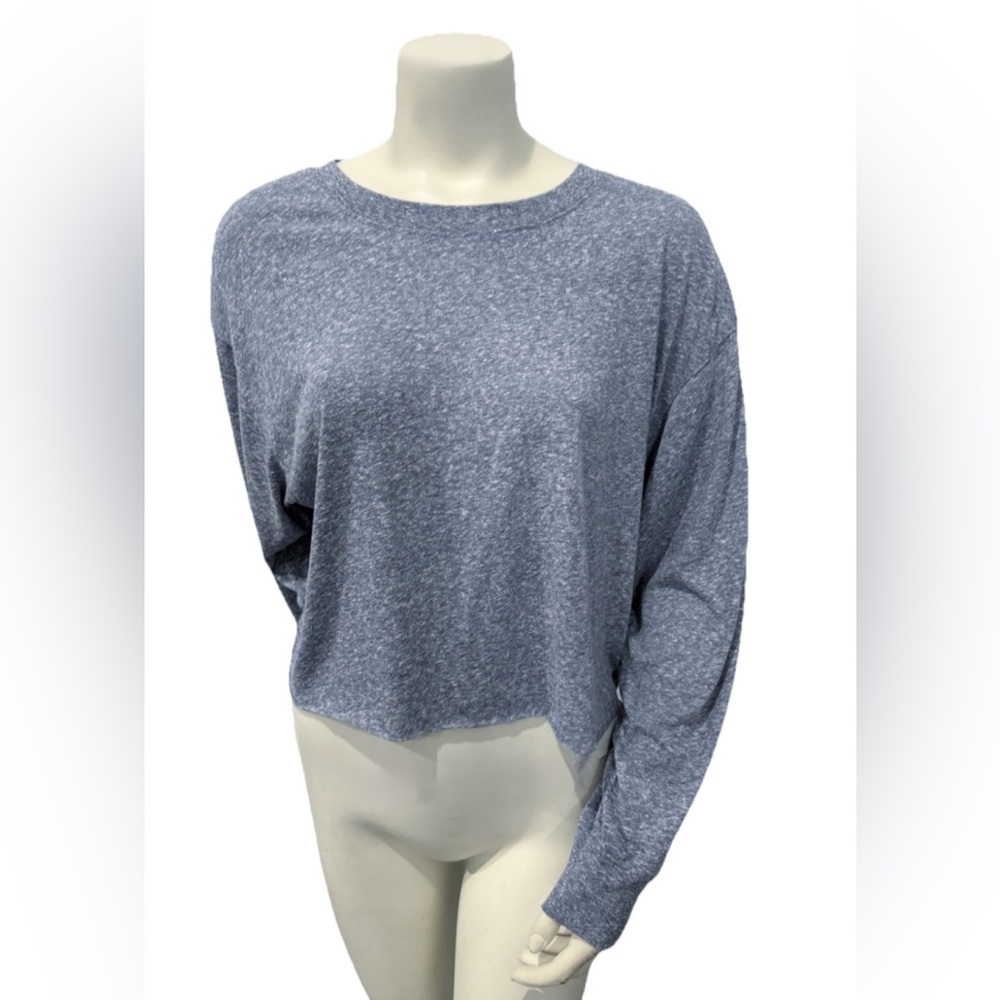 Z SUPPLY Blue Heather Long Sleeve Cropped Pullover Top Women’s Size Large L